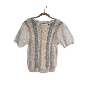 Licorice Sweater Women S Tan Hand Knit Feminine Vintage Braided Rainbow Striped